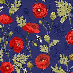 Poppies Poppy & Bee on Blue A553-2