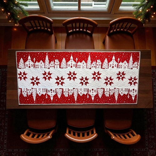 Christmas Village Table Runner Red