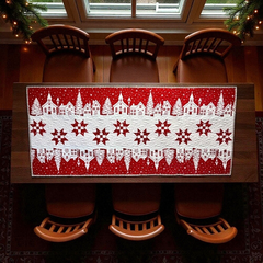 Christmas Village Table Runner Red