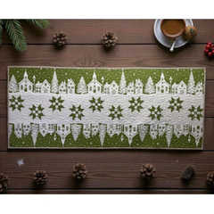 Christmas Village Table Runner Green