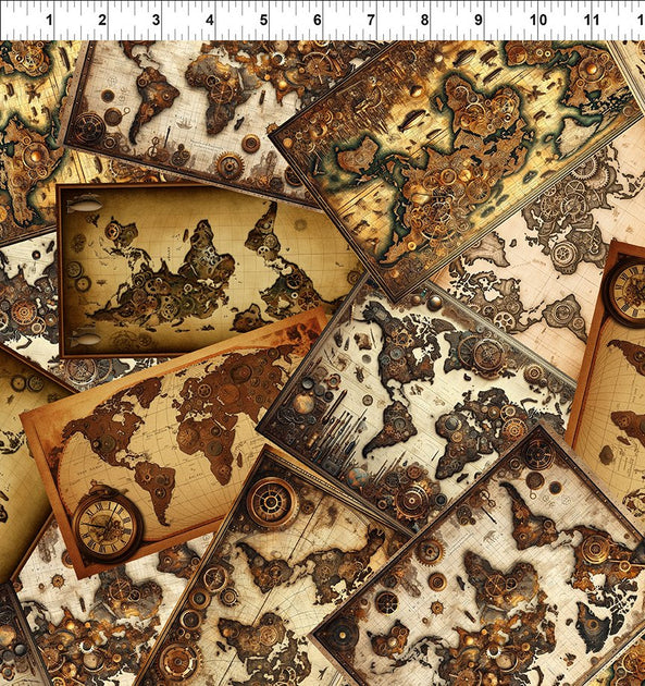 Steampunk Racing Map Steampunk Menagerie Maps Multi 5ST-1 | Quilt Expressions