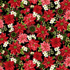 Tis the Season Medium Floral Snowflakes 7678-99 Black