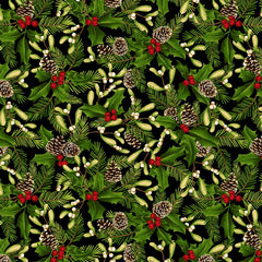 Tis the Season Holly & Mistletoe 7690-99 Black