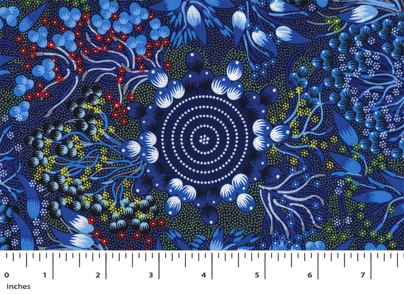 Aboriginals Bush Fruits Blue-Rayon 55/56" wide.