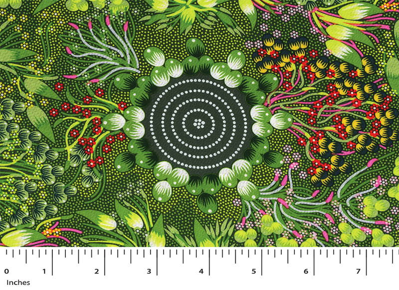 Aboriginals Bush Fruits Green-Rayon 55/56" wide.