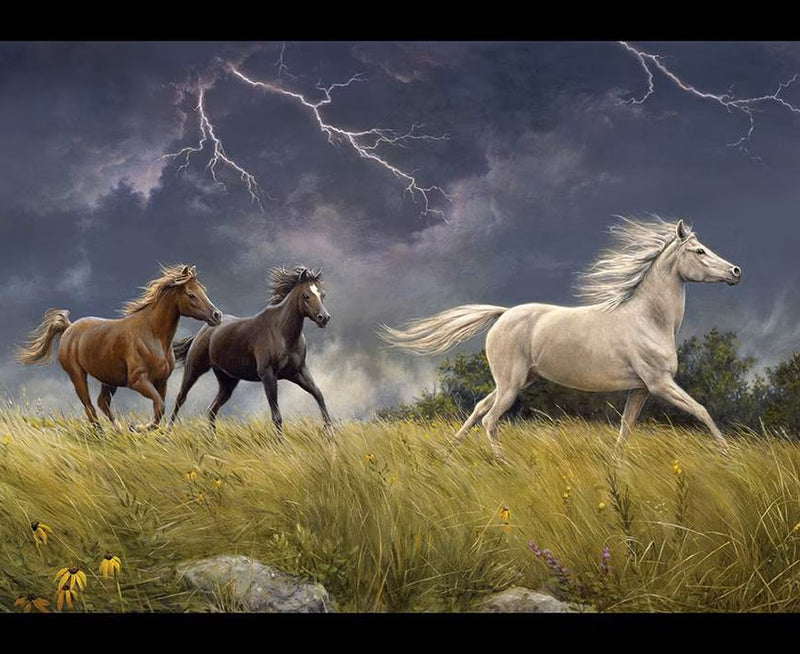 Wild Horses Storm on the Prairie Panel PD15534