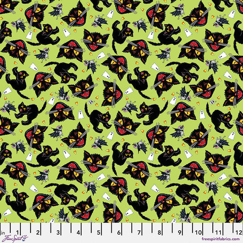 Spooky Cute Halloween Cat and Mouse Lime PWMY004.Lime