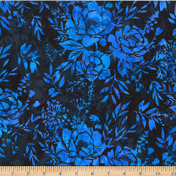 Bali Batik Mixed Floral/Leaves W2578-17 Cobalt