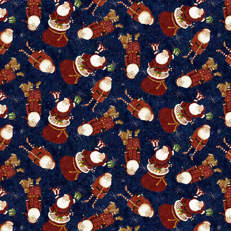 Gingerbread Christmas Santas Light Navy Y4118-93