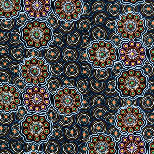 Aboriginals Ladies Collect Wild Fruits Blue Fabric