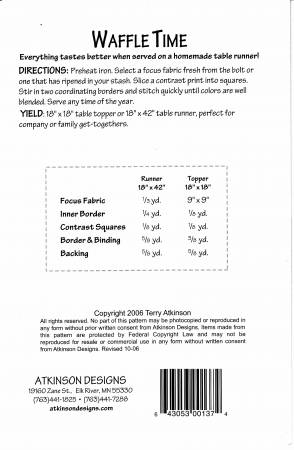 Waffle Time Table Runner Pattern