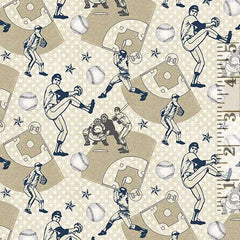 Baseball print on tan fabric