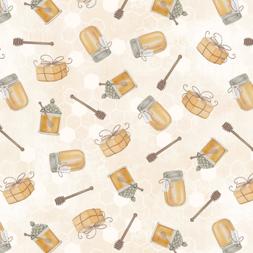 Art of Beekeeping Honey Jar Yellow on Cream Honeycomb 27608-282