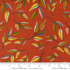Leaf print fabric on cayenne red