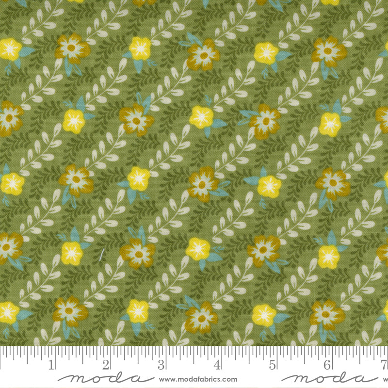 A diagonal floral print on spring green