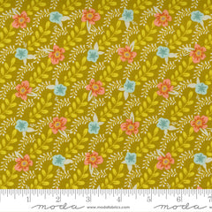 A diagonal floral print on yellow green