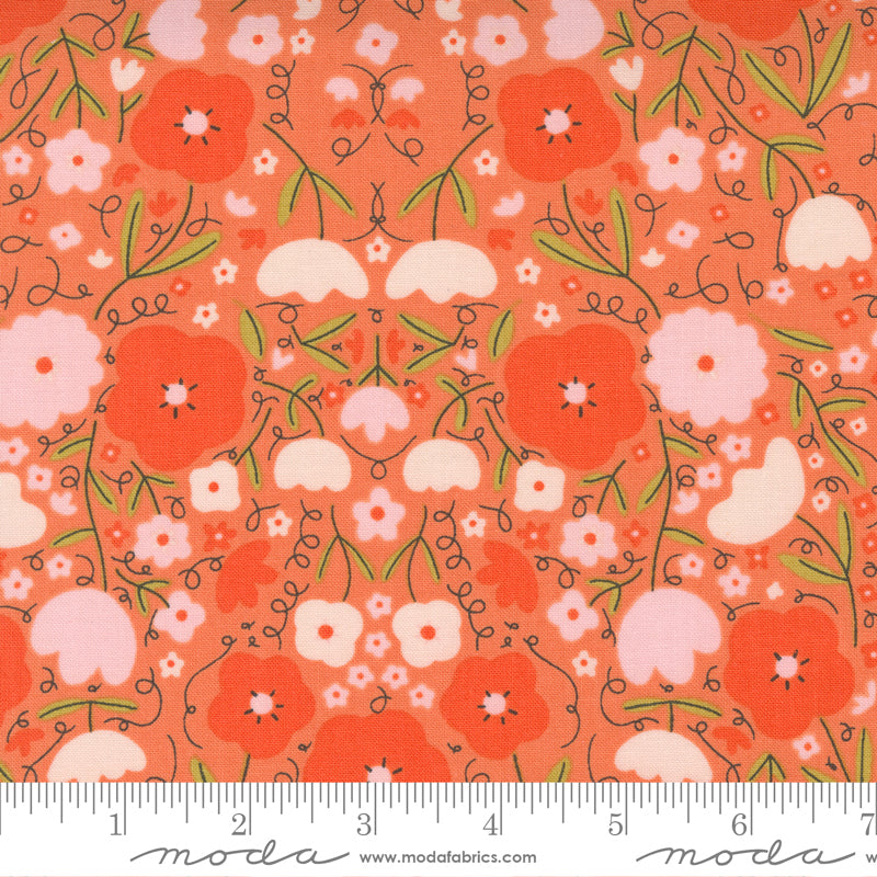A pansy print in clementine orange
