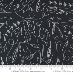 A botanical line drawing in white on black