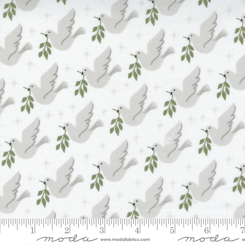 A print fabric with doves on white