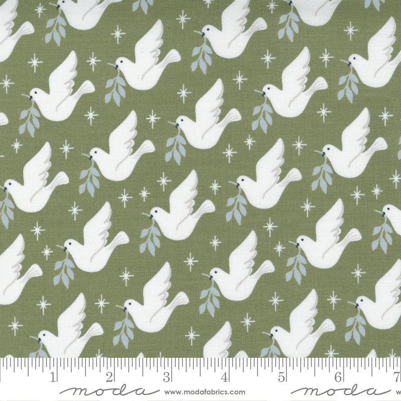 A print fabric with doves on sage