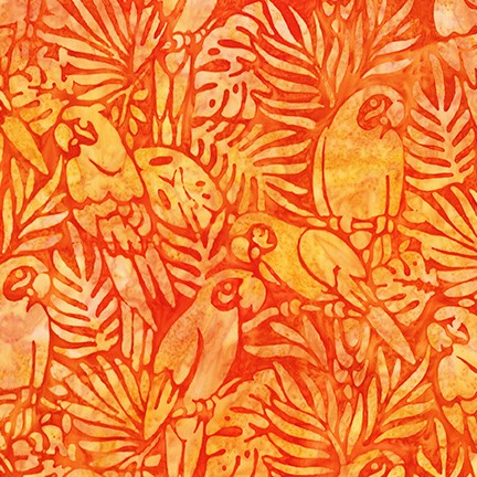 Welcome to Paradise Parrots Orange Batik Quilt Fabric AMD-20314-8