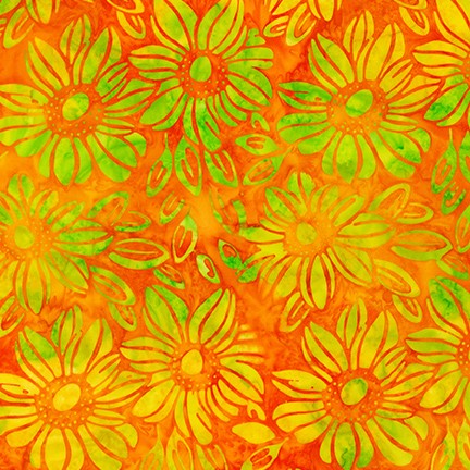 Summer Zest Sunflower Blooms Batik Tangerine