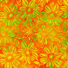 Summer Zest Sunflower Blooms Batik Tangerine