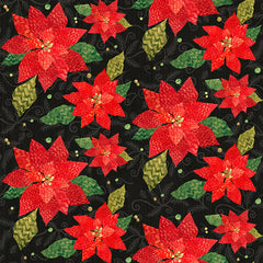 Winter Elegance Flannel Poinsettias Red and Black F9528-98