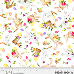 Hoppy Easter Tossed Bunnies White HEAS-04968-W