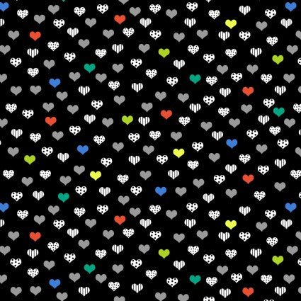 Touch of Bright Small Hearts Black 5808-98