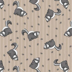 Furrever Friends Skunk Tan Flannel Fabric  (F1948-33)