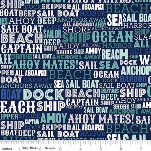 Deep Blue Sea Text Navy 35" Bolt End C9033