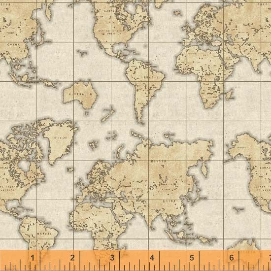 Seven Seas World Map Tan 23" Bolt End 51382-2