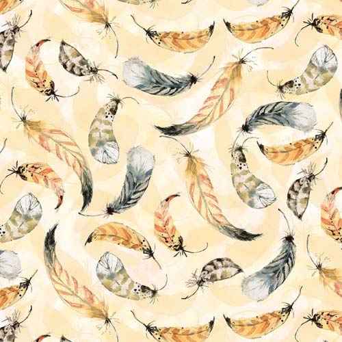 Forest Dance Feathers Cream Fabric (39614-295)