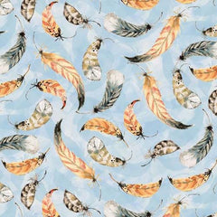 Forest Dance Feathers Light Blue Fabric (39614-495)